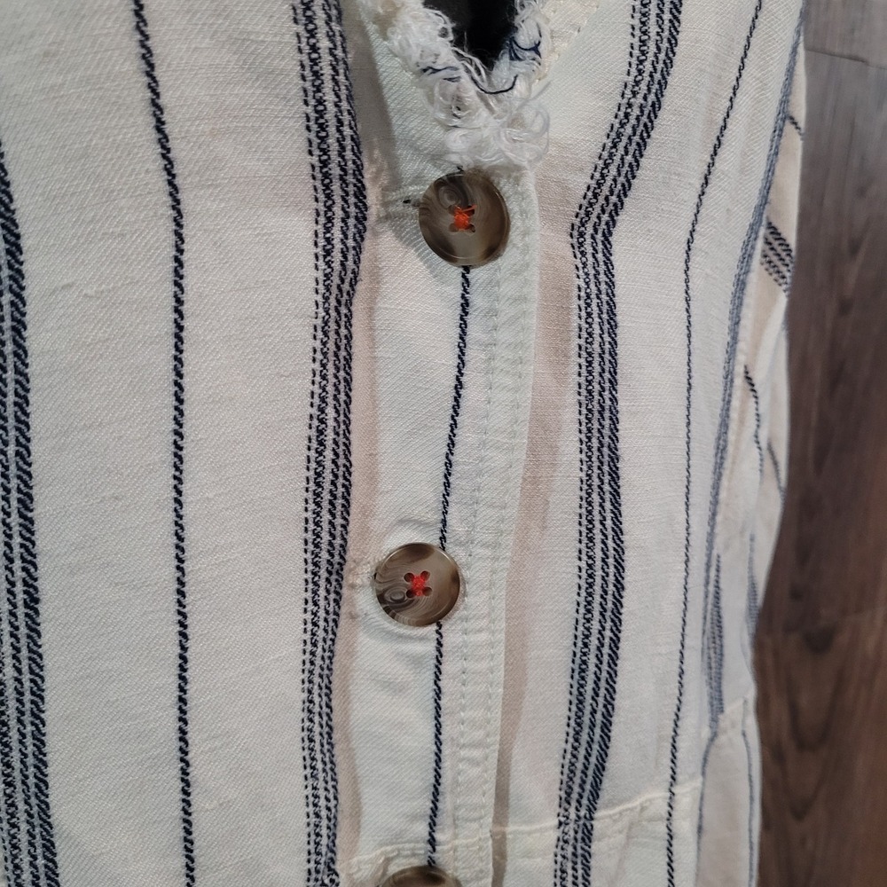 Maeve by Anthropologie Leslie Textured Stripe Dress 16 Button Front Linen Blend - Picture 5 of 12